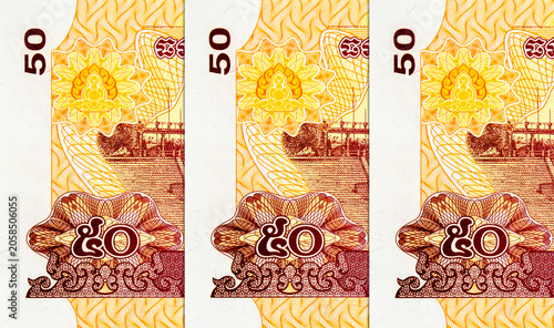 Obraz na plátně 50 Riel Cambodian banknote featuring Te Teuk Phos dam