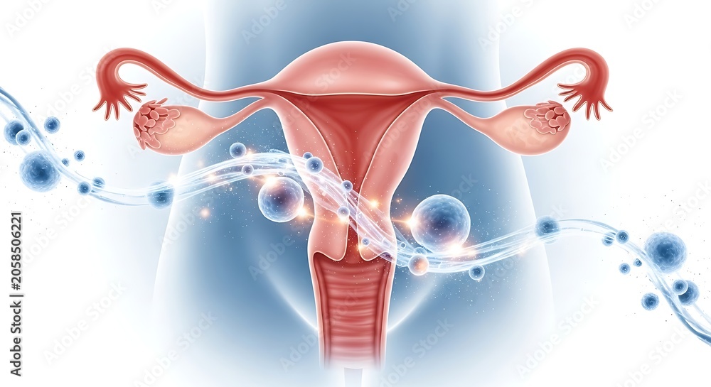 Fototapeta premium Menopause Healthcare Concept with Female Reproductive System and Hormonal Balance Visualization