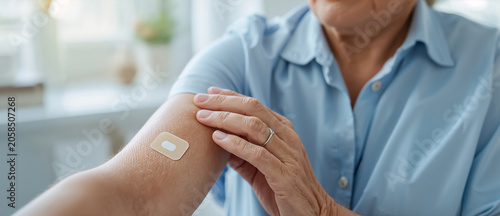 an elderly woman with a hormonal transdermal patch