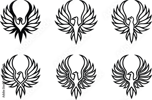 Cuadro en lienzo Phoenix Tattoo Outline Illustration
