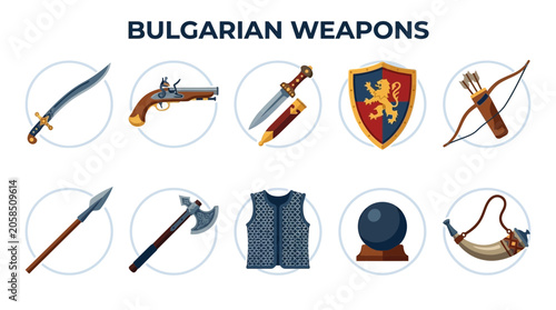 Bild auf Leinwand Collection of Bulgarian Weapons and Armor from Medieval Times.