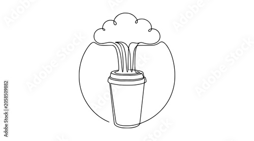 Cloud Coffee Cup Drawing: Digital Download, Minimalist Design, Cloud Computing Concept