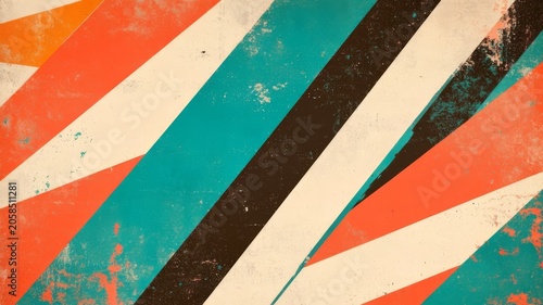 Vintage abstract background featuring distressed diagonal stripes in teal orange and cream colors.