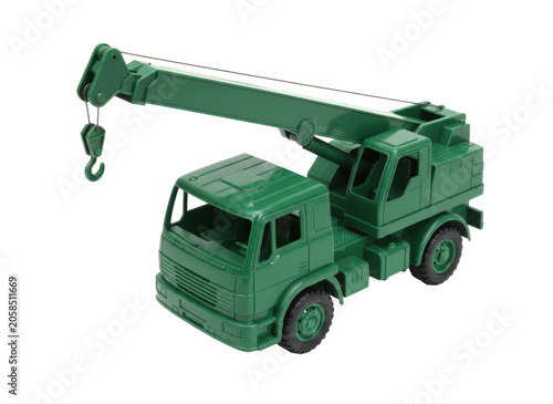 Green Mobile Crane Truck Toy Isolated on Transparent Background, 3D Construction Equipment Illustration