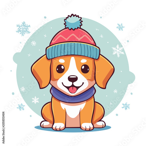 Cartoon bear wearing winter hat and scarf