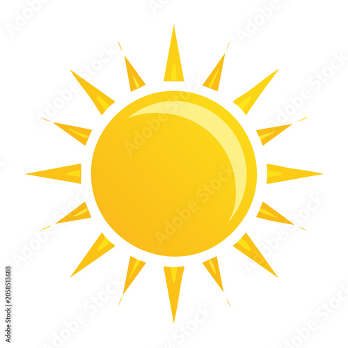 Flat design yellow sun with rays vector
