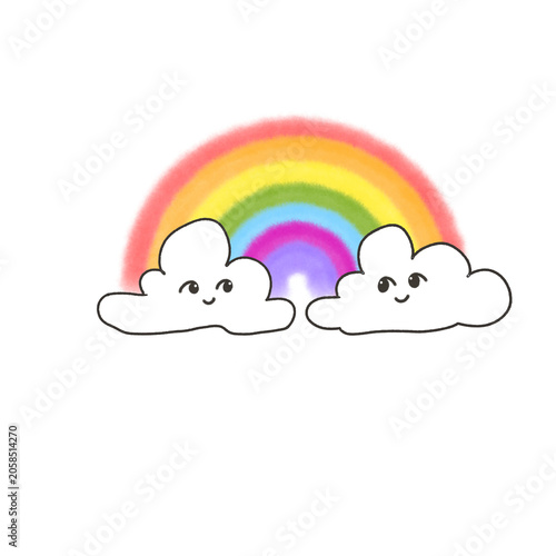Cute Rainbow with Smiling Clouds, Transparent PNG Illustration