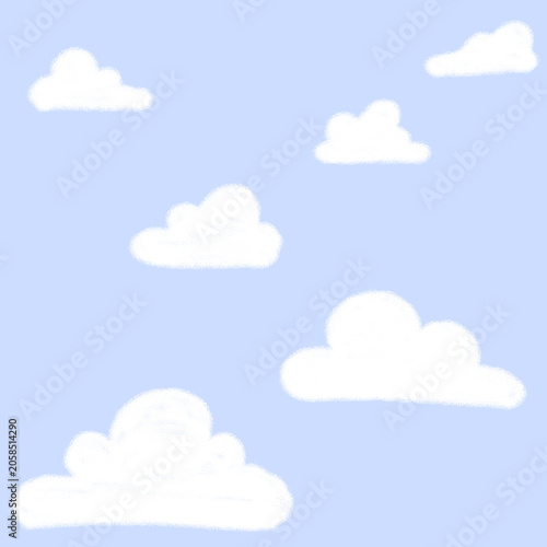 Cute Pastel Blue Sky with White Clouds Illustration, PNG Background