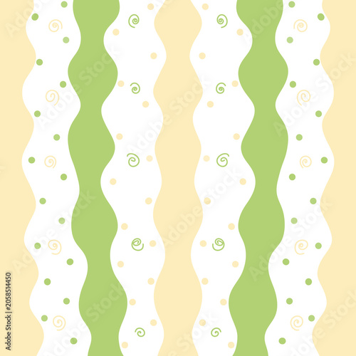Pastel Green and Yellow Wavy Lines and Confetti Pattern PNG