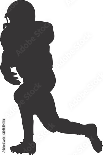 Gray Silhouette American Football Player Running with Ball — Sport Action Pose Illustration on Transparent Background
