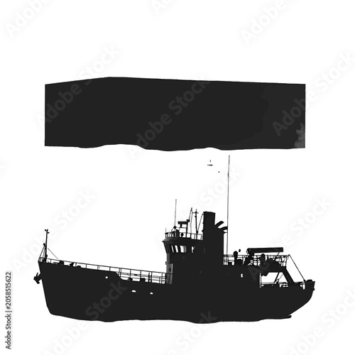 Bild auf Leinwand A dark silhouette of a large vessel on a white background