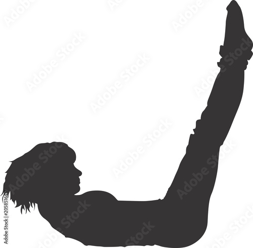 Gray Silhouette Woman Pilates Shoulder Stand V Sit Pose — Core Fitness Workout Illustration on Transparent Background

