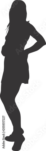 Gray Silhouette Woman Dancing Hip Action Pose — Modern Dance Performance Illustration on Transparent Background
