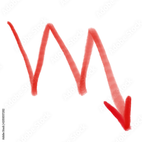 Hand-Drawn Red Curved Arrow Pointing Down