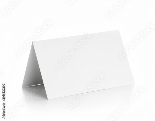 Blank folded table tent card mockup on white background