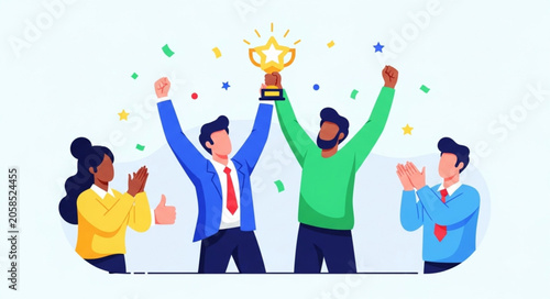 People Celebrating with Trophy.