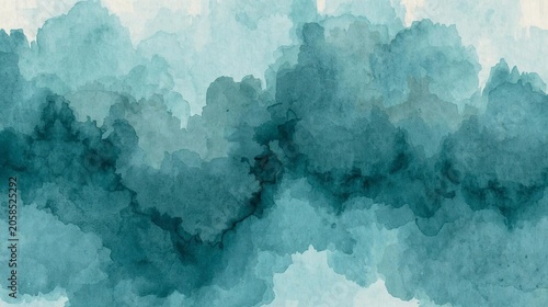 Teal Blue Watercolor Texture Abstract Background with Copy Space