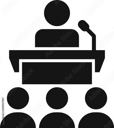 Tableau sur toile Simple black silhouette of a speaker at a podium addressing an audience