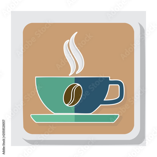 Flat design coffee cup icon with steam and bean