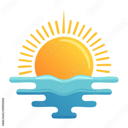 Flat design vector sun with rays isolated