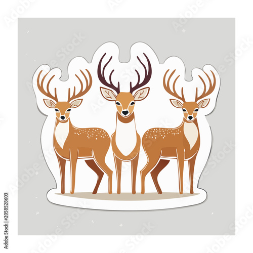Three Deer with Antlers in Flat Design Illustration