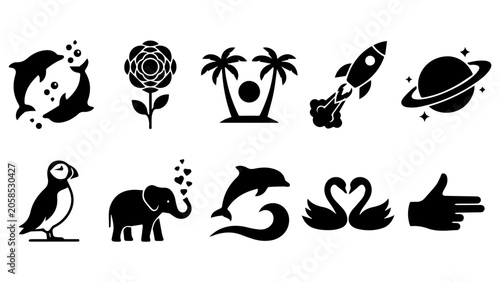 Obraz na płótnie 10-Piece Minimal Silhouette Icon Pack - Animals, Nature, Space, Gestures