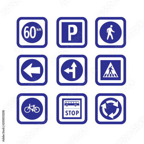 Set of road signs. Signboards. Collection of mandatory traffic signs. Vector illustration.