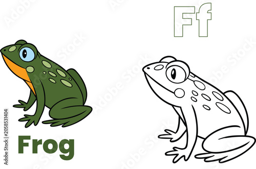 A to Z Wildlife Illustration Coloring Page for Children - Latter - F