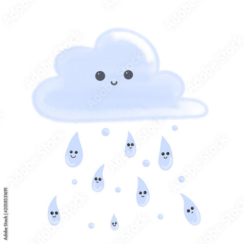 Cute Cloud with Raindrops Illustration, Transparent PNG Background