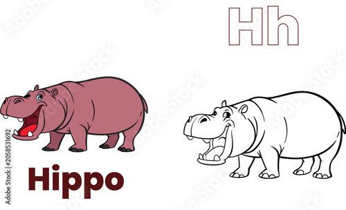 A to Z Wildlife Illustration Coloring Page for Children - Latter - H