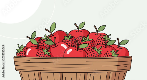 Fresh Harvest of Red Apples and Strawberries in Rustic Wooden Crate