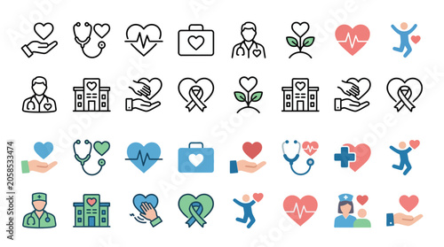 
Heart Icons Set – Healthcare, Medical Care & Heart Symbol Vector Collection