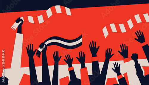 Obraz na płótnie Illustration of people protesting with flags and banners