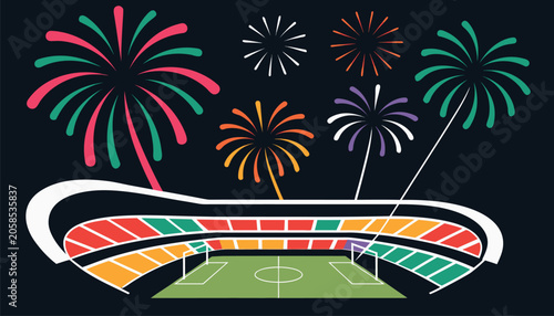 Stadium with fireworks display for celebration or event