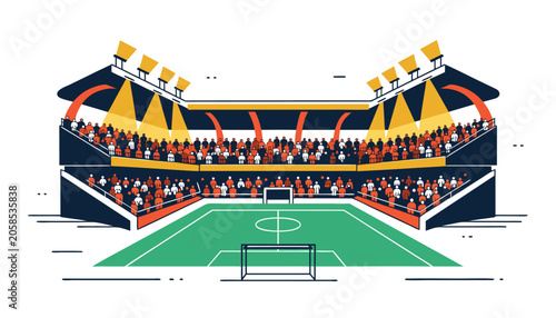 Stadium with crowd and soccer field for sports events