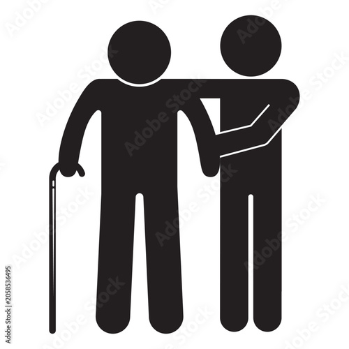 flat icon vector of person helping elderly person to walk