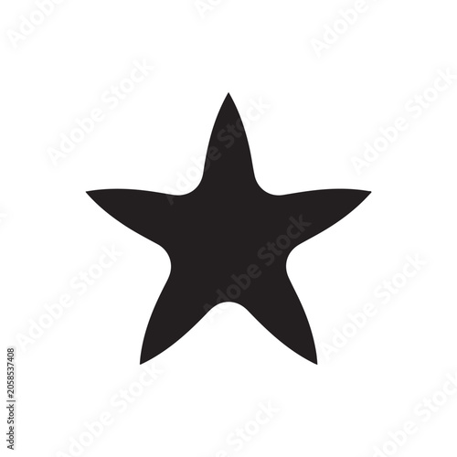 Simple black silhouette of a five-pointed starfish, isolated on a white background, marine life for ocean themes