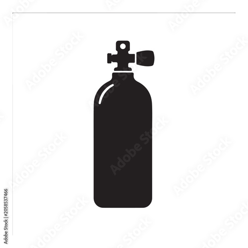 Simple black silhouette of a scuba diving air tank, isolated on a white background, flat for underwater sports equipment