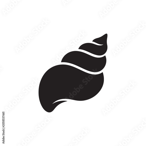 Simple black silhouette of a spiral sea shell isolated on a white background, flat for marine life and beach themed