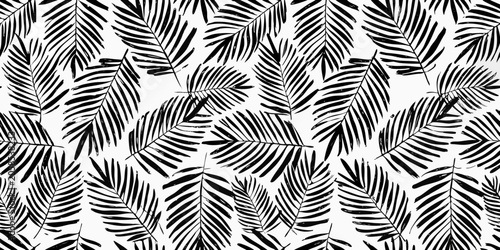 Obraz na plátně Tropical palm leaf pattern monochrome vector illustration on white background