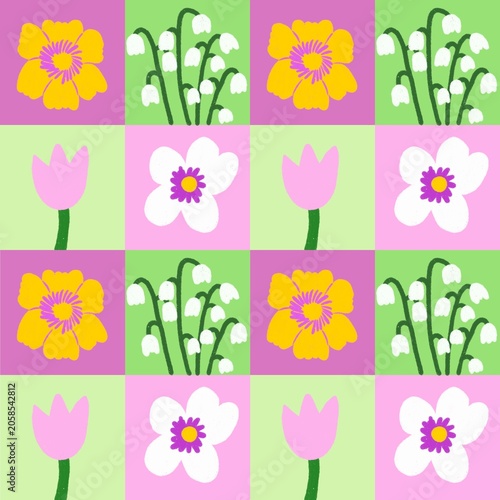 Flower green pink seamless