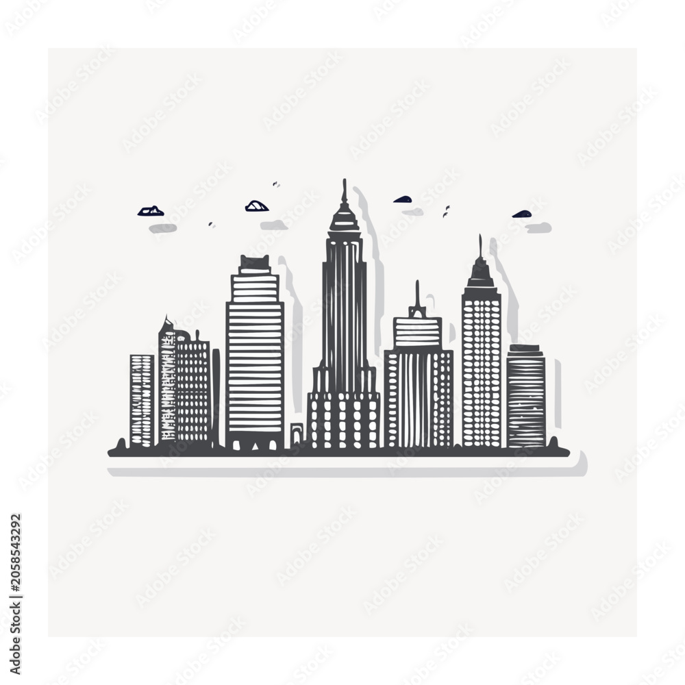 Fototapeta premium Minimalist black and white city skyline illustration