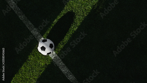 green grass texture with soccer ball on the line - well-groomed turf grass in soccer stadium