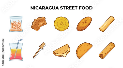 Bild auf Leinwand Nicaragua Street Food Snacks Sheet Illustration