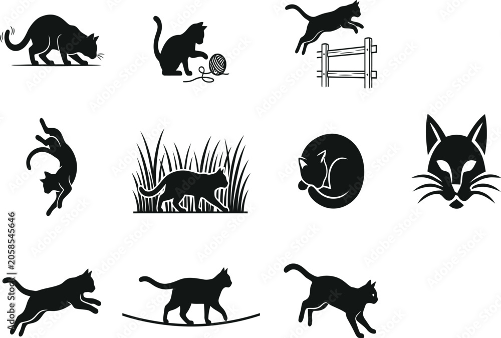 Obraz premium Black cat silhouettes in various poses
