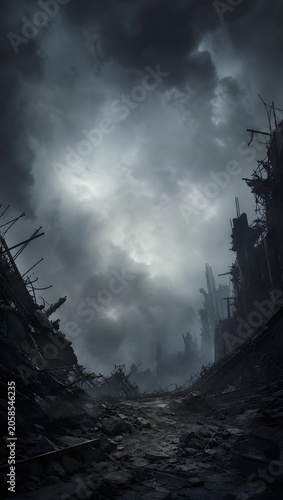 Dark Storm Clouds Gathering Over an apocalypse Landscape