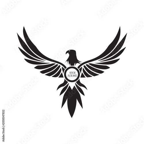 Eagle falcon icon logo vector luxury black and white color illustration, top falcon
