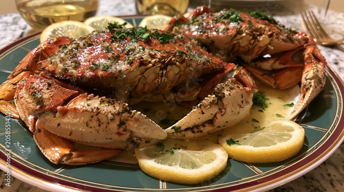 Crab with herbs, lemon, and white wine tasted great.