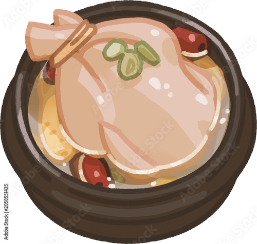 Картината върху платно Traditional Korean healthy food samgyetang ginseng chicken soup in earthen pot i