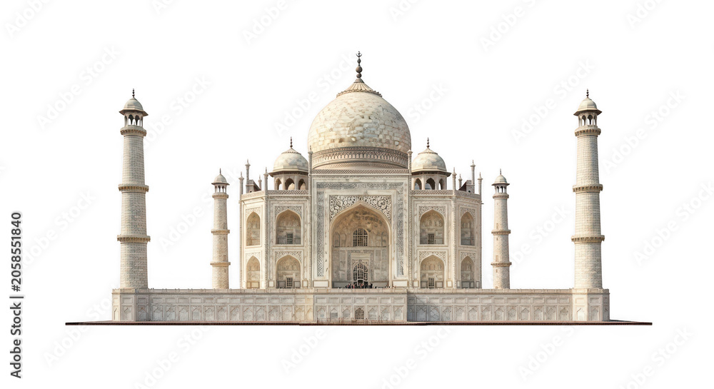 Obraz premium Beautiful taj mahal monument in agra india showing the iconic white marble tomb and grand architecture isolated on transparent background